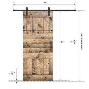 Mid Lite Series 36 in. x 84 in. Fully Set Up Dark Walnut Finished Pine Wood Sliding Barn Door With Hardware Kit
