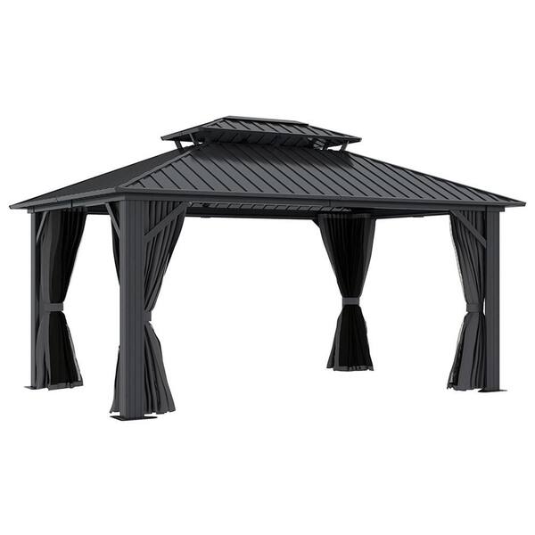 Outsunny 12 ft. x 10 ft. Charcoal Grey Hardtop Patio Gazebo Outsunny 12 ft. x 10 ft. Charcoal Grey Hardtop Patio Gazebo