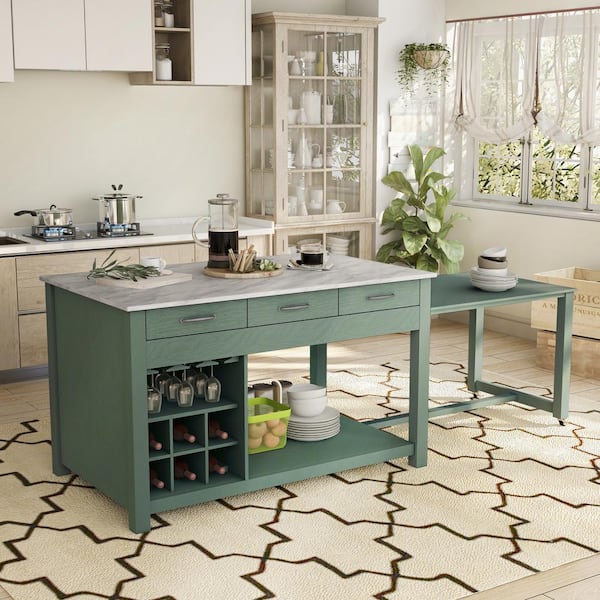 Furniture of America Tatum 104 in. Rectangle Green Faux Marble with Wood Frame (Seats 8)