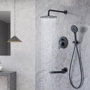 1-Handle 3-Spray Round High Pressure Shower Faucet with Swivel Spout 10 in. Shower Head in Matte Black (Valve Included)