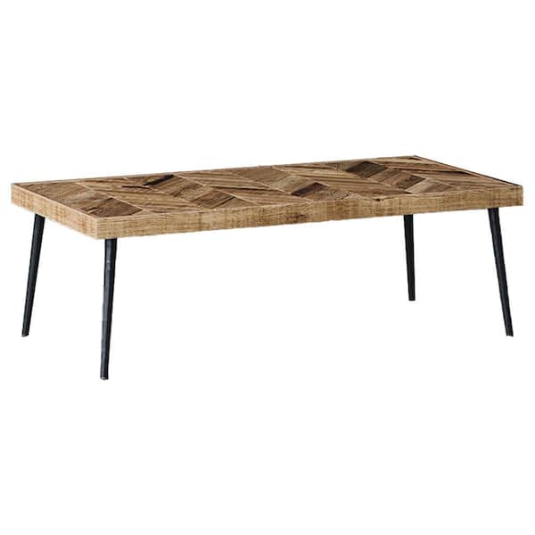 Be Mindful Rustic Mid Century Modern Mango Wood and Iron Chevron Coffee Table