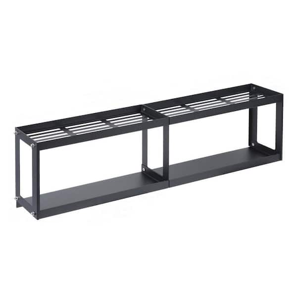 Numhew 2-Tier 30 in. Black Over the Stove Magnetic Spice Rack with 2-Anti-slip Mats and 4-Hooks for Kitchen