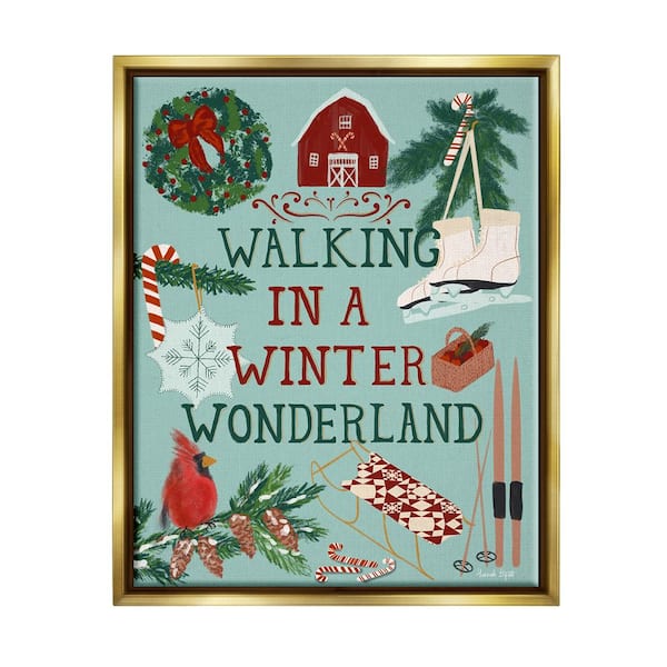 Stupell Industries Winter Wonderland Phrase by Hannah Byatt 1-Piece Floater Frame Graphic Print Animal Poster Art Print 31 in. x 25 in.