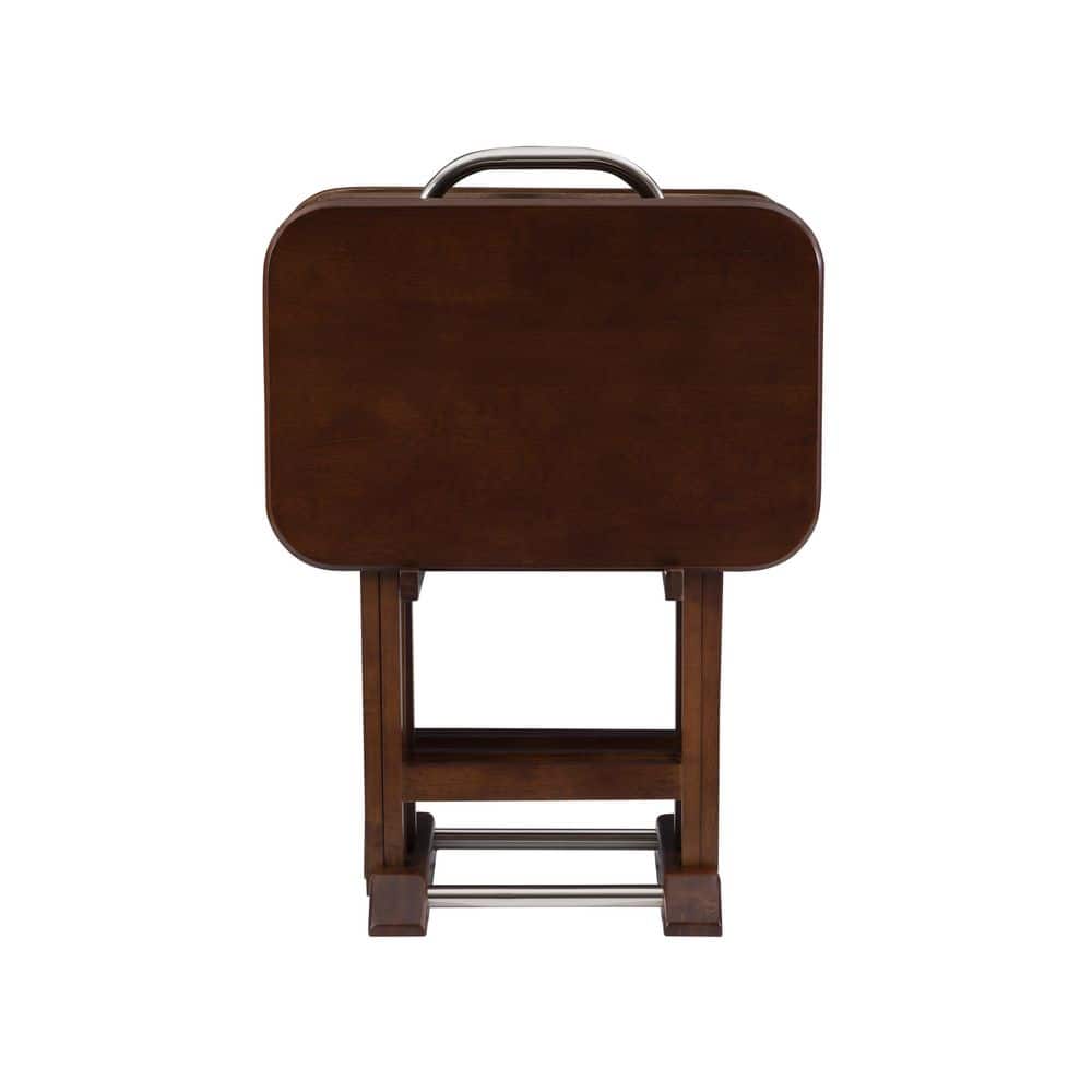 Hampden 5-Piece Folding Tray Table 15.72 in. Cherry Rectangle Wood End Table with Stand - thumbnail 8