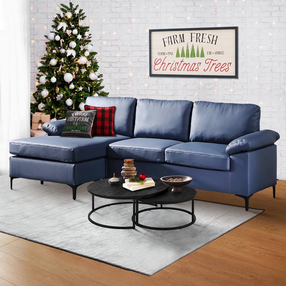 Allwex Breathabo 100 in. W Reversible 3-Piece Fabric L-Shaped Faux Leather  Sectional Sofa Coach in Blue MK6L - The Home Depot