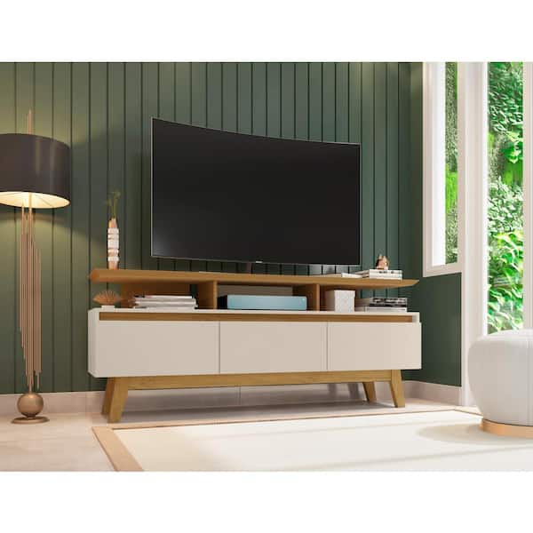 Manhattan Comfort Yonkers 62.99 in. Off-White and Cinnamon TV Stand Fits TV's up to 60 in. with Storage Shelves and Cable Management