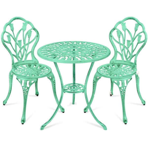 Best Choice Products Teal 3-Piece Metal Cast Aluminum Outdoor Patio Bistro Furniture Set with Antique Finish