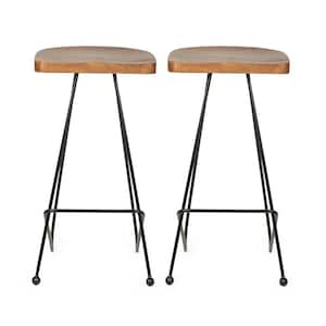 Royston 29.9 in. Natural and Black Backless Metal 28.75 in. Bar Stool with Wood Seat (Set of 2)