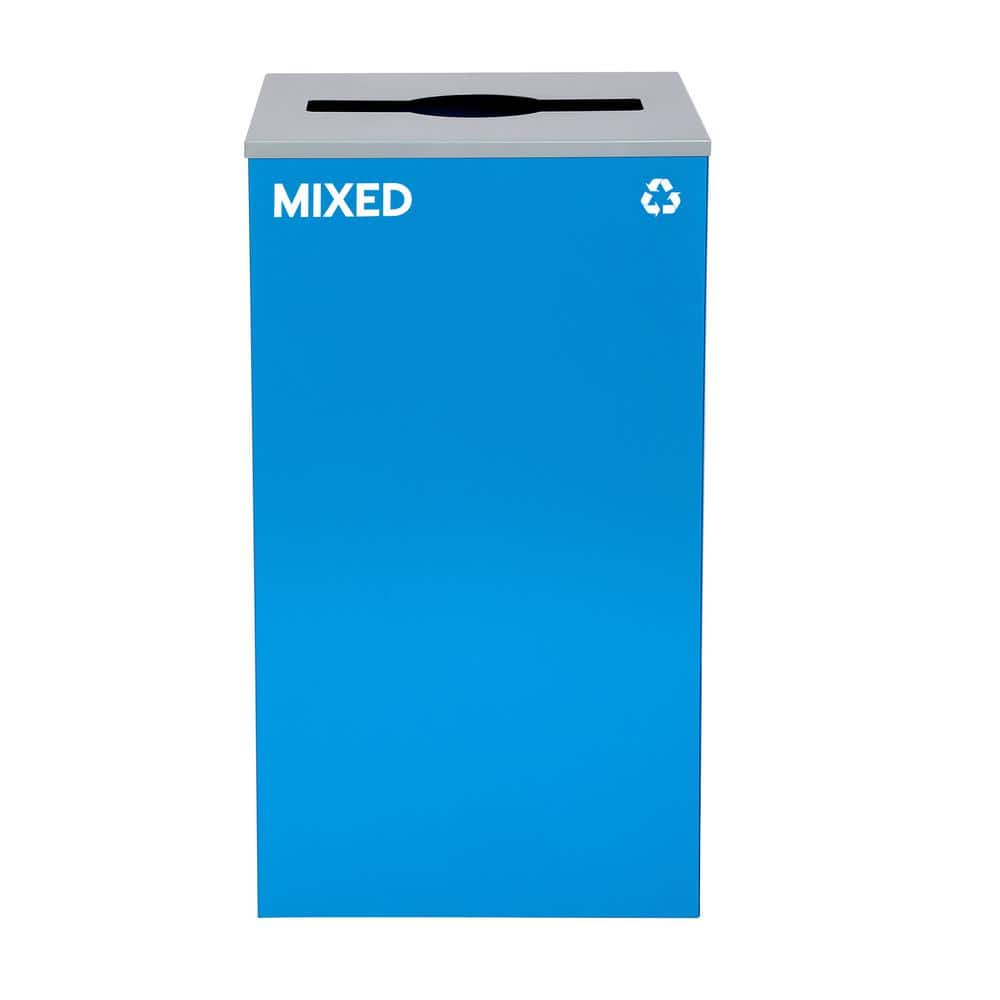 29 Gal. Blue Steel Vented Commercial Mixed Recycling Bin Receptacle with Mi