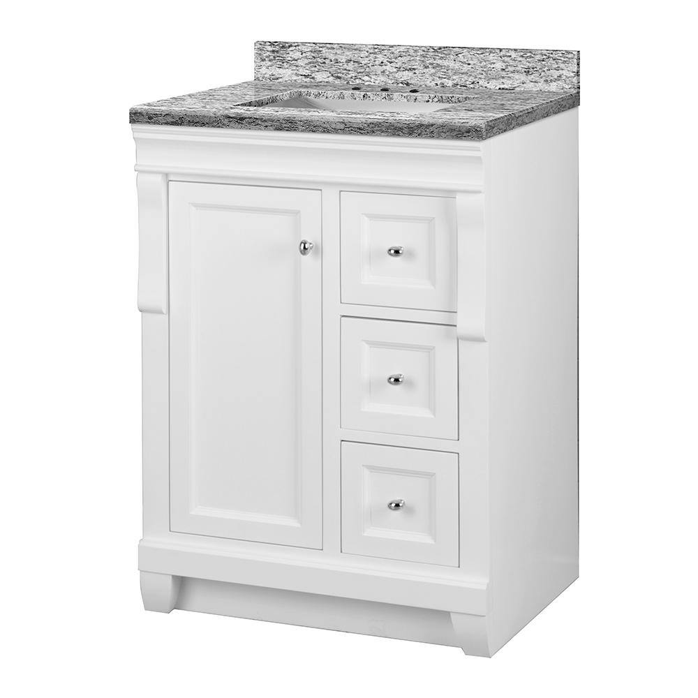 Home Decorators Collection Naples 25 In W X 22 In D Vanity In White With Granite Vanity Top In Santa Cecilia With White Sink Nawa2421d Stc The Home Depot