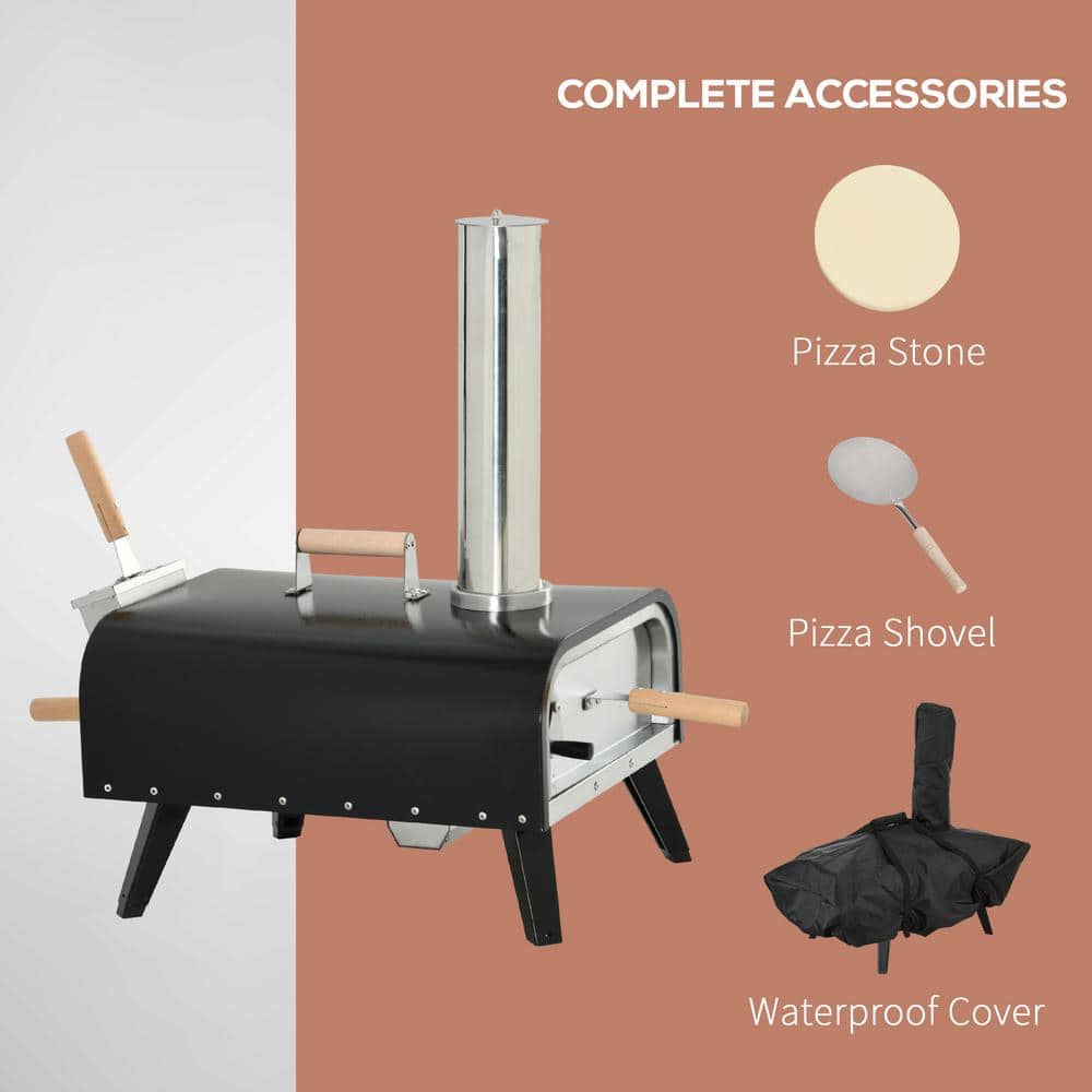 Portable Black Stainless Steel Outdoor Pizza Oven with Rotating Stone