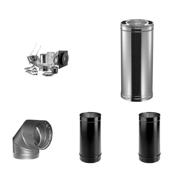 DuraPlus 6in. Chimney Thru-Wall Kit, 6in. x 36in. Pipe, 6in. Elbow, 6in. x 48/24in. Pipe
