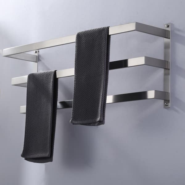 SUS 304 Stainless Steel 3-Tier Wall Mount Towel Rack in Brushed Nickel, 32 in. with Concealed Mounting Hardware