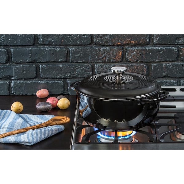 Enamelware 6 qt. Round Cast Iron Dutch Oven in Midnight with Lid