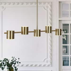 30 in. Transitional Integrated LED Island Pendant Light, 5-Light Polished Brass LED Chandelier for Kitchen, Dining Room