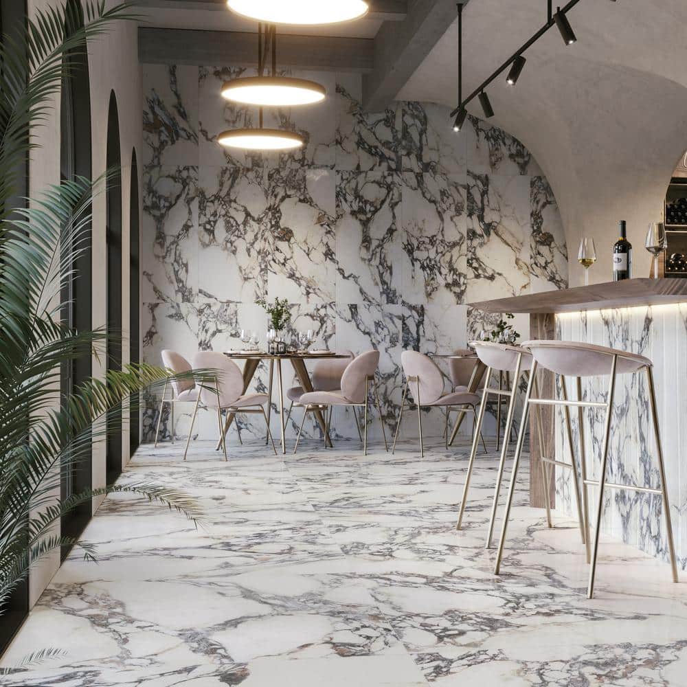 Signature 48x48 White Marble Look Satin Porcelain Tile