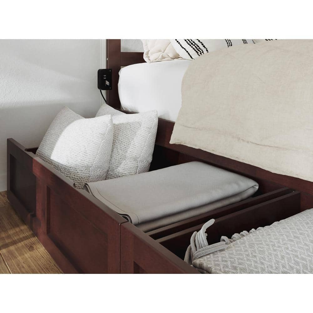 Warren Queen Walnut Wood Platform Bed with Storage Drawers