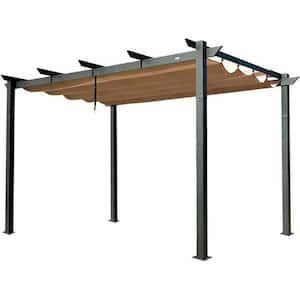 10 ft. x 13 ft. Dark Gray Retractable Pergola with Sun Shade Patio Gazebo with Beige Canopy Weather-Resistant