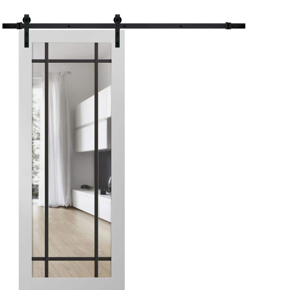 Assembly Required 32 in. x 84 in. 1-Panel Frosted Glass Black Matte Solid Wood Sliding Barn Door with Hardware Kit price history on PriceWatchPro