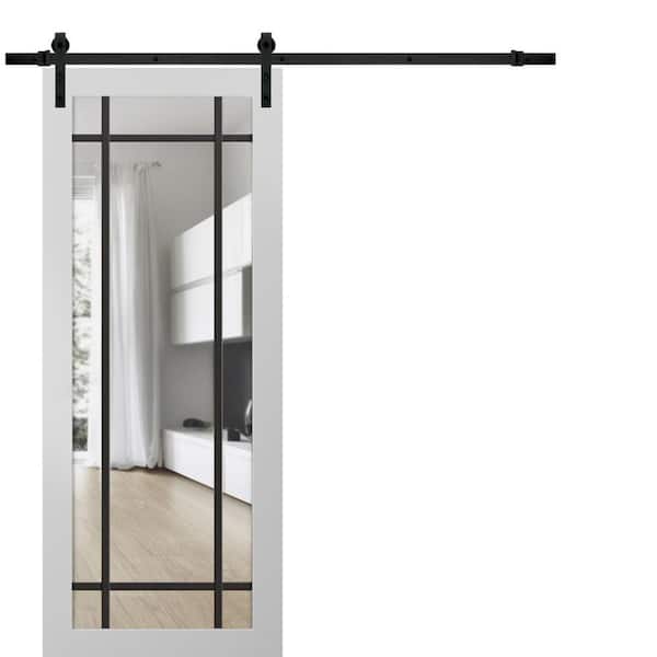 Sartodoors 36 in. x 80 in. 1 Panel Frosted Glass Black Matte Solid Wood Sliding Barn Door with Hardware Kit