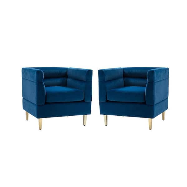 JAYDEN CREATION Maya Navy Square Barrel Chair with Metal Legs (Set of 2)
