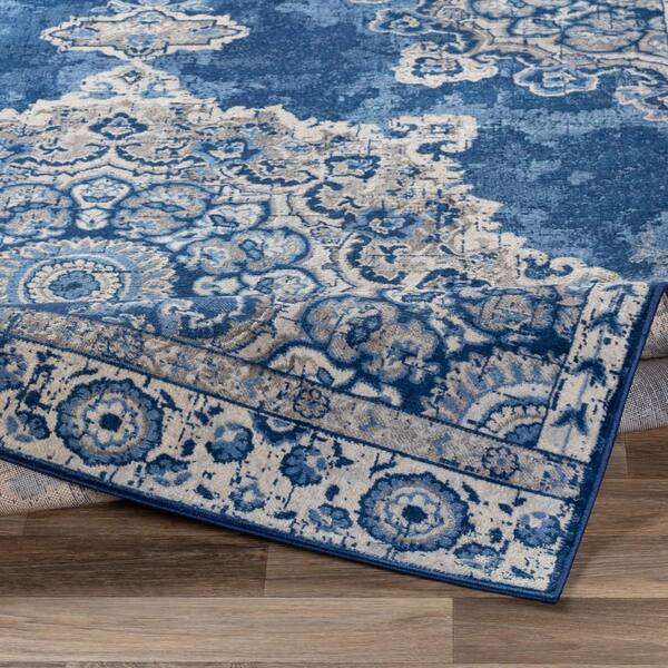 FLOOR ART Quince Navy/Blue 5 ft. x 7 ft. Medallion Vinyl Rectangle Area Rug  8214.42.51 - The Home Depot