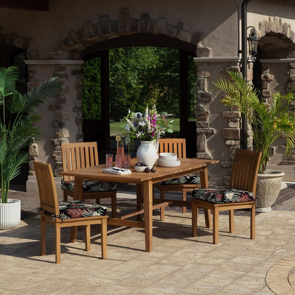 Foam Outdoor Dining Seat Cushion 19 x 19 Made with ProFoam Rain-Proof Fade Resistant Simone Black Tropical