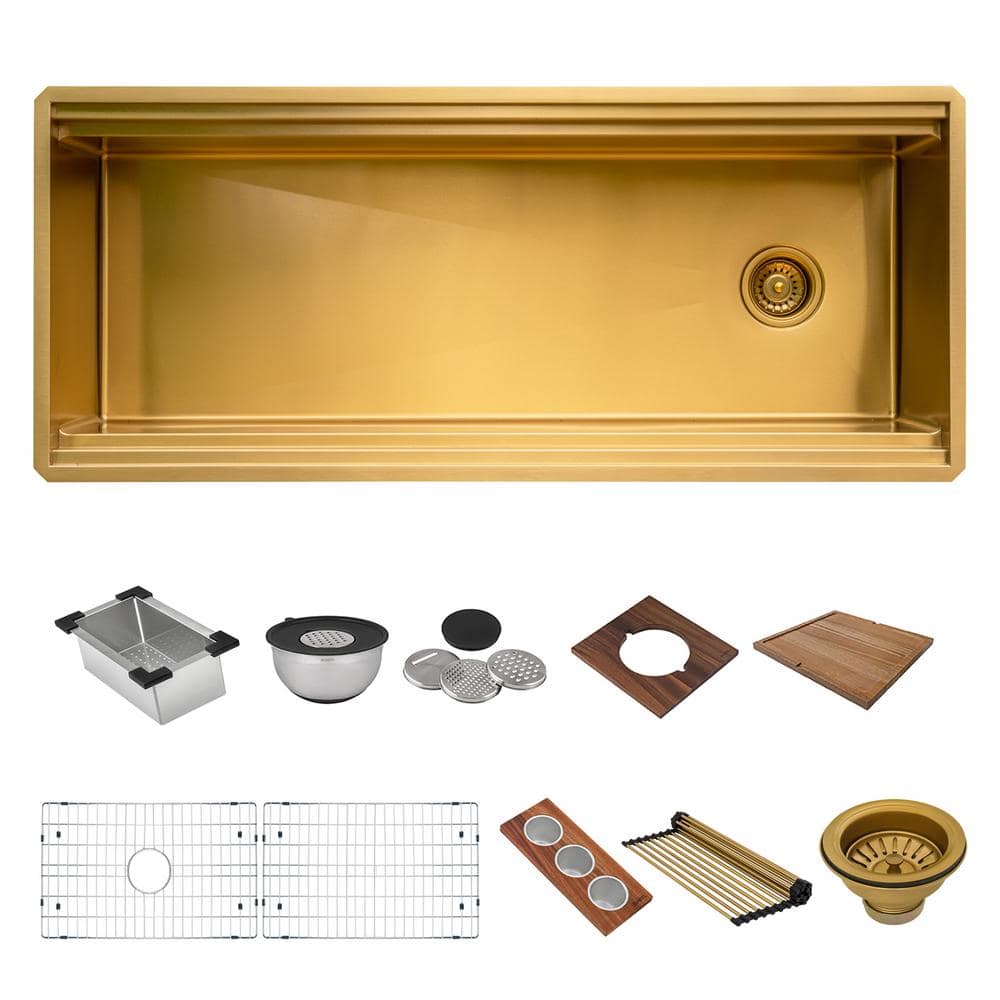Ruvati 45-Inch Matte Gold Stainless Steel Workstation Kitchen Sink