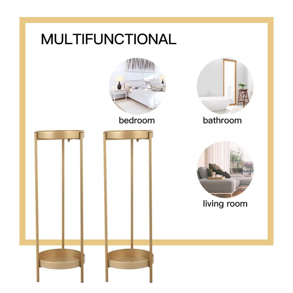 Golden 2-Tier Metal Plant Stand with Removable Trays