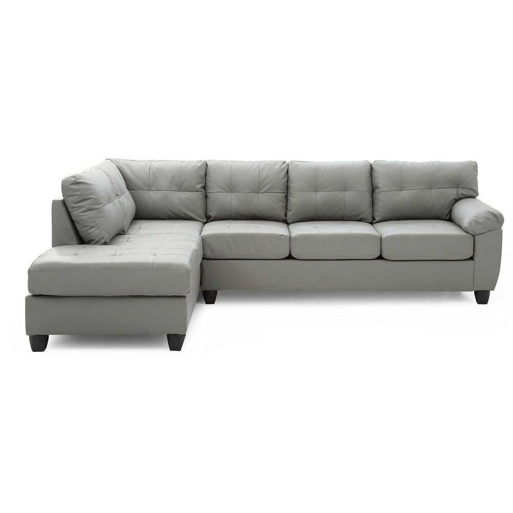 AndMakers Gallant 111 in. W 2-Piece Faux Leather L Shape Sectional Sofa in Gray -  PF-G912B-SC