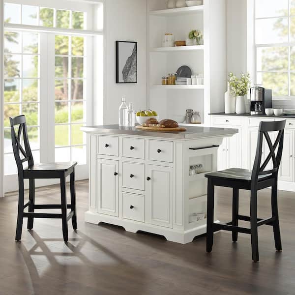 Crosley Furniture Julia White Kitchen, Kitchen Island Set With Stools