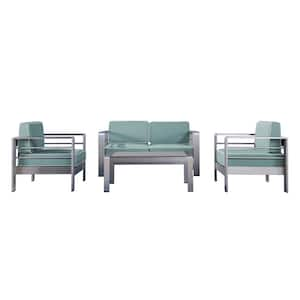 Cape Coral Silver 4-Piece Metal Patio Conversation Set with Canvas Spa Sunbrella Cushions