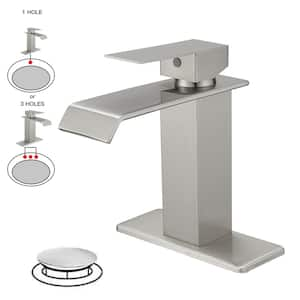 Single Hole Single-Handle Bathroom Sink Faucet With Deck Plate Pop Up Drain With Overflow in Brushed Nickel