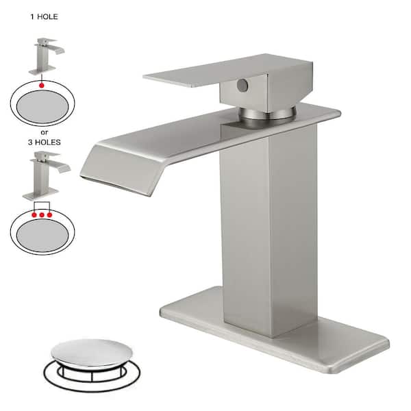 BWE Single Hole Single-Handle Bathroom Sink Faucet With Deck Plate Pop Up Drain With Overflow in Brushed Nickel