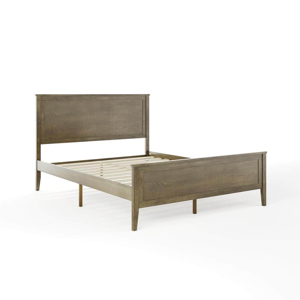 Brown Gray Queen Solid Wood Platform Bed with Headboard and Slats