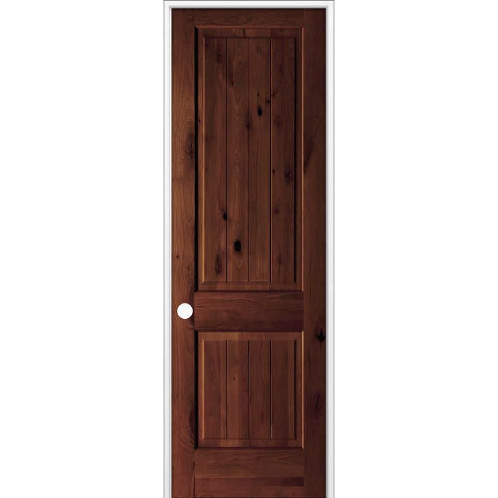 30 in. x 96 in. Knotty Alder 2-Panel V-Groove Solid Wood Right-Hand BEHR Red Mahogany Stain Single Prehung Interior Door price history on PriceWatchPro