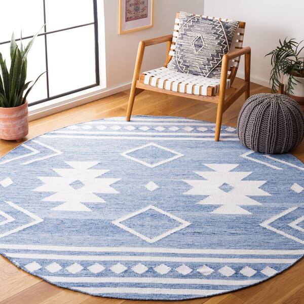 Kilim 7 ft. x 7 ft. Blue/Ivory Tribal Round Rug