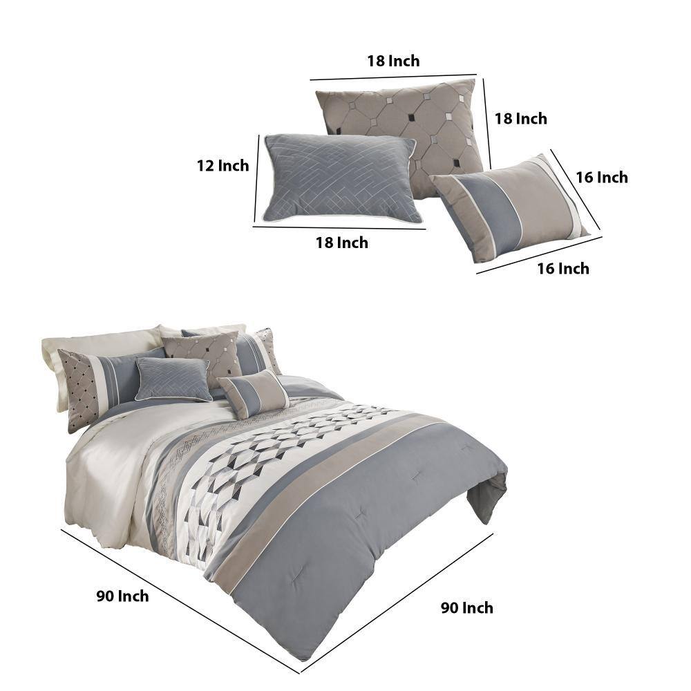 Blue and Gray 7-Piece Queen Microfiber Comforter Set