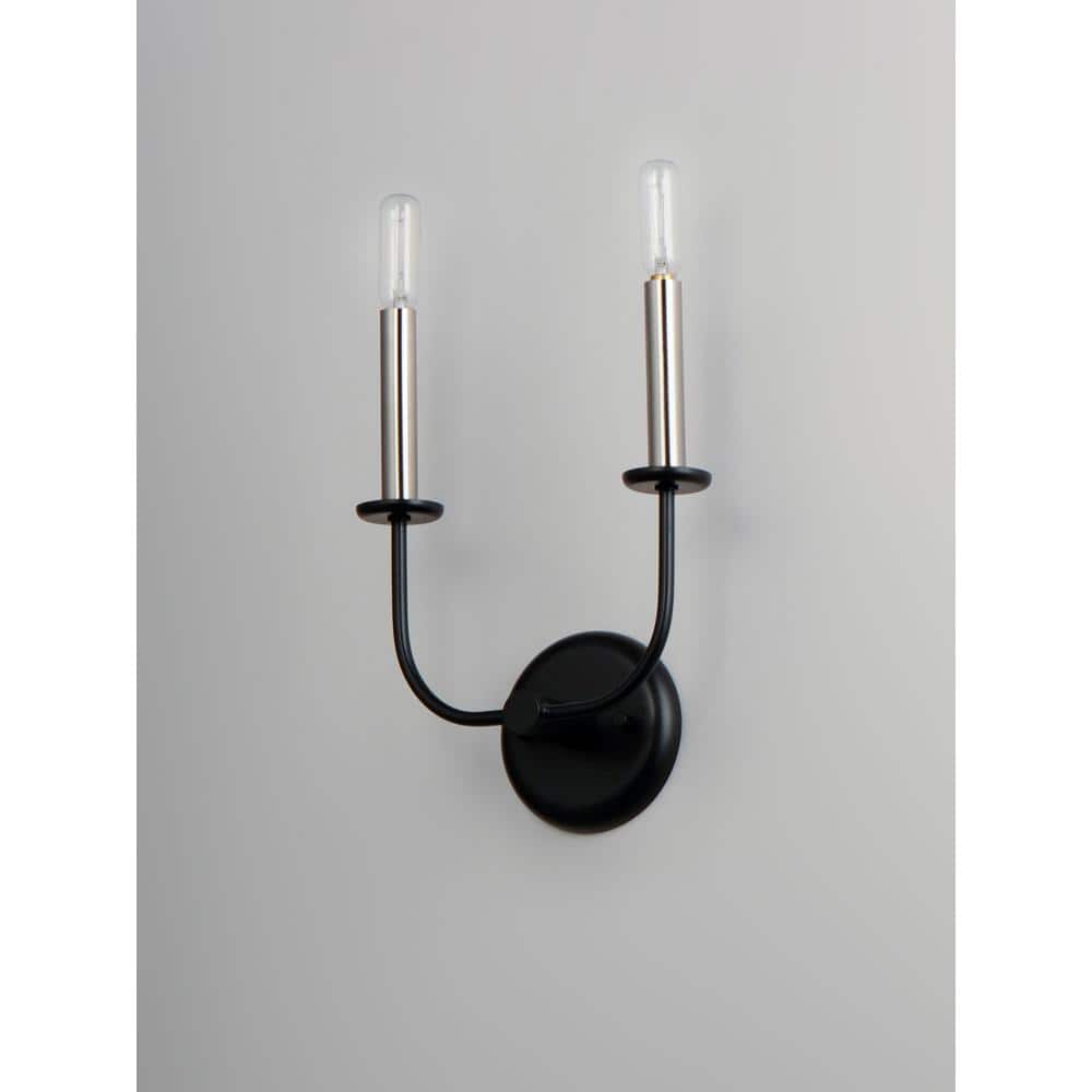 Wesley 2-Light Black and Satin Nickel Dimmable Wall Sconce