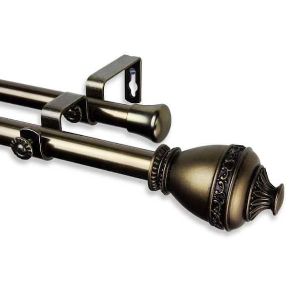 Rod Desyne 66 in. - 120 in. Telescoping Double Curtain Rod Kit in Antique Brass with Amelie Finial