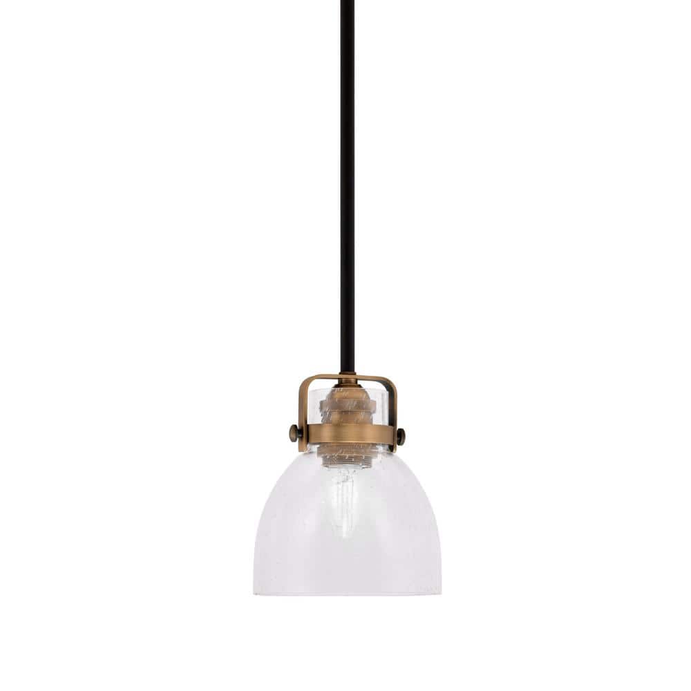 Decatur 60Watt 1Light Black & Brass Light Mini Pendant with 6" Clear