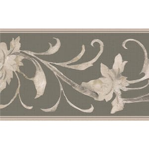 Falkirk Dandy II Green Off-White Damask Vines Abstract Peel and Stick Wallpaper Border