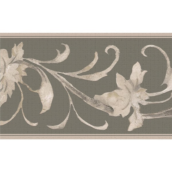 Dundee Deco Falkirk McGhee 2inch Peel and Stick Damask Grey White Scrolls  Border  The Home Depot Canada