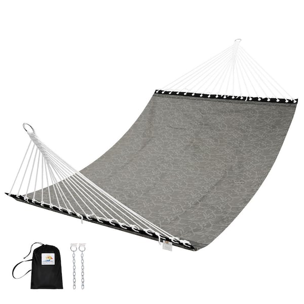 Unbranded 11 ft. Double Wide 2-Person Textilene Hammock Bed with Iron Spreader Bars, Gray jacquard