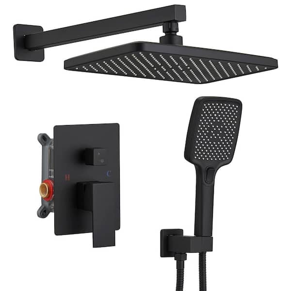 Single Handle 3-Spray Wall Mount Shower Faucet 1.8 GPM with Pressure Balance Brass Shower System wirh Valve Matte Black