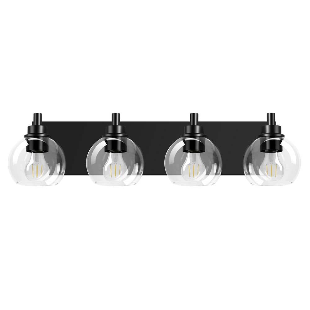 26 in. 4-Light Black Vanity Light with Globe Clear Glass Shade price history on PriceWatchPro