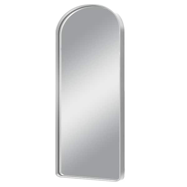 Lirago 21 in. W x 64 in. H Aluminium Alloy Deep Modern Arch Framed Full Length Mirror with Rounded Corner in Silver