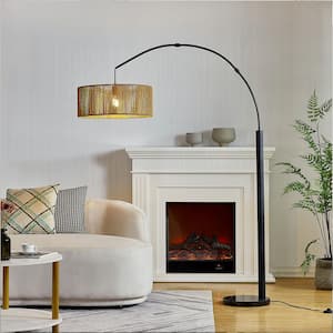 Chicago 79.8 in. Black Arc Floor Lamp With Woven Shade