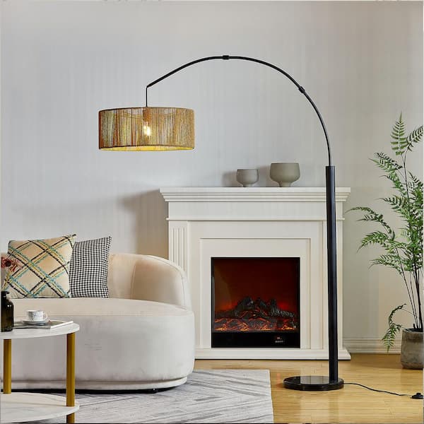 Chicago 79.8 in. Black Arc Floor Lamp With Woven Shade
