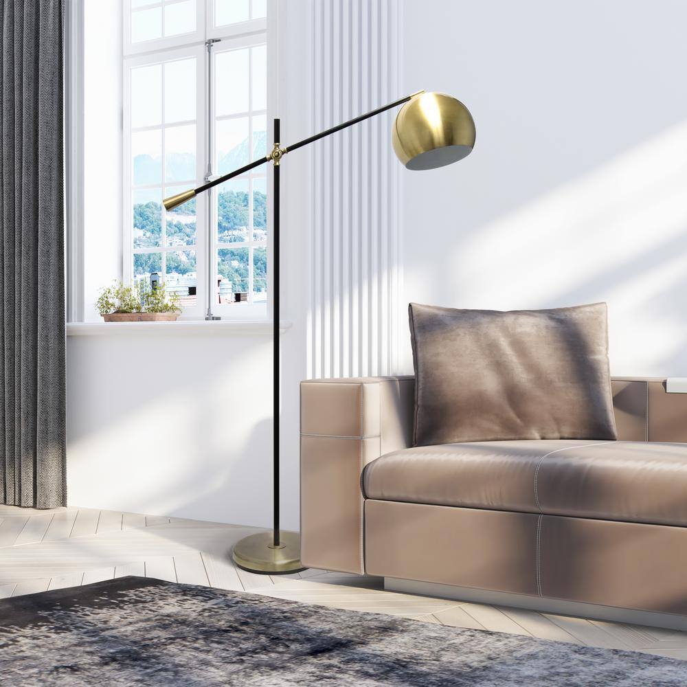 58'' Matte Black and Brass Adjustable Floor Lamp